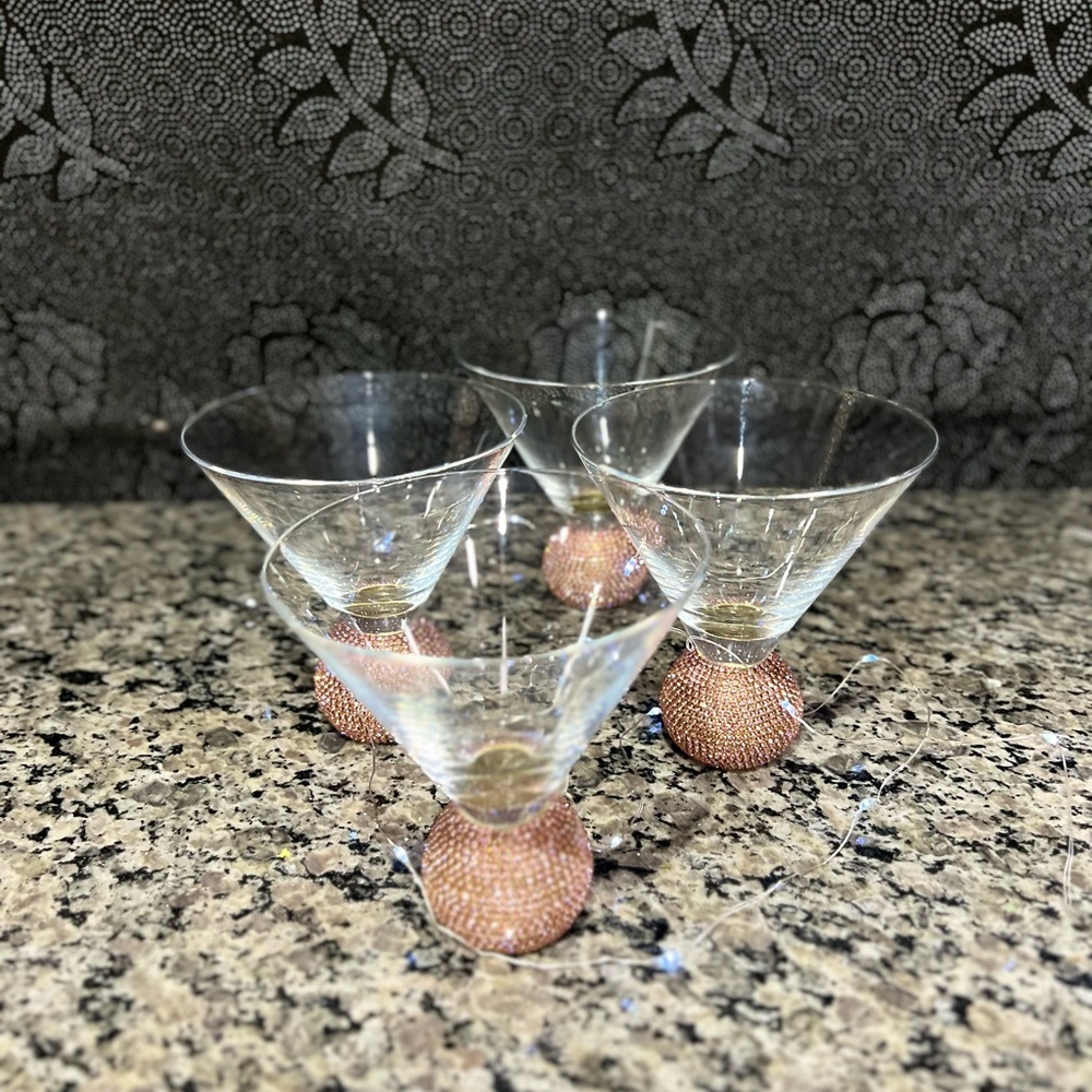 Macy's Elegant Glass Martini glass with Pink Accents. 4 available.